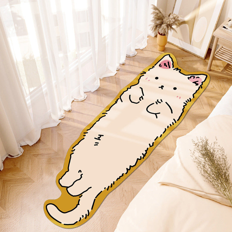 Cute cartoon area rug for kids featuring a playful beige cat design in a bright room