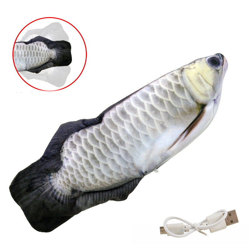 Muezza shoppe interactive fish cat toy resembling a realistic fish with USB charging cable included