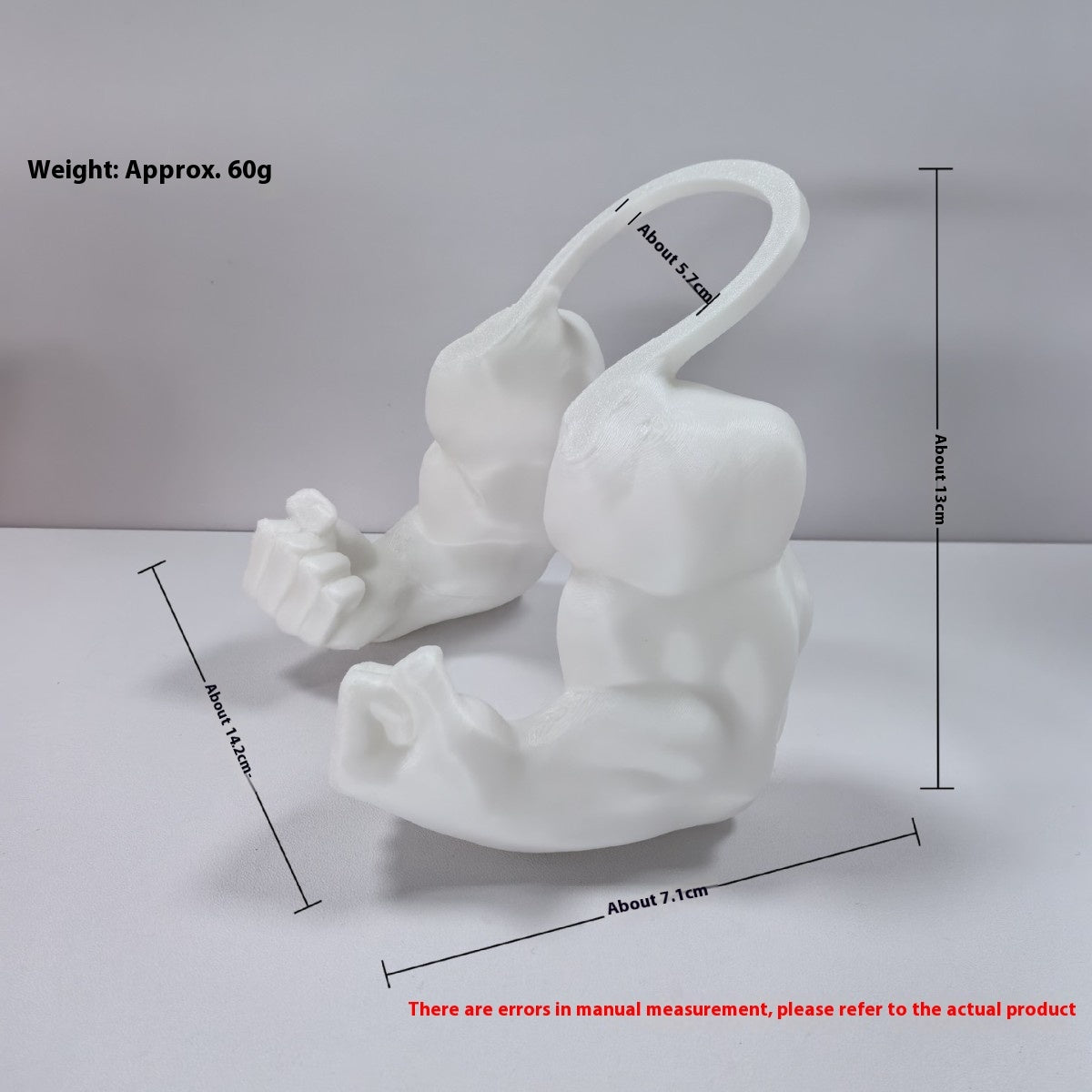 Muezza shoppe white pet decorative halter toy shaped like muscular arms with detailed measurements